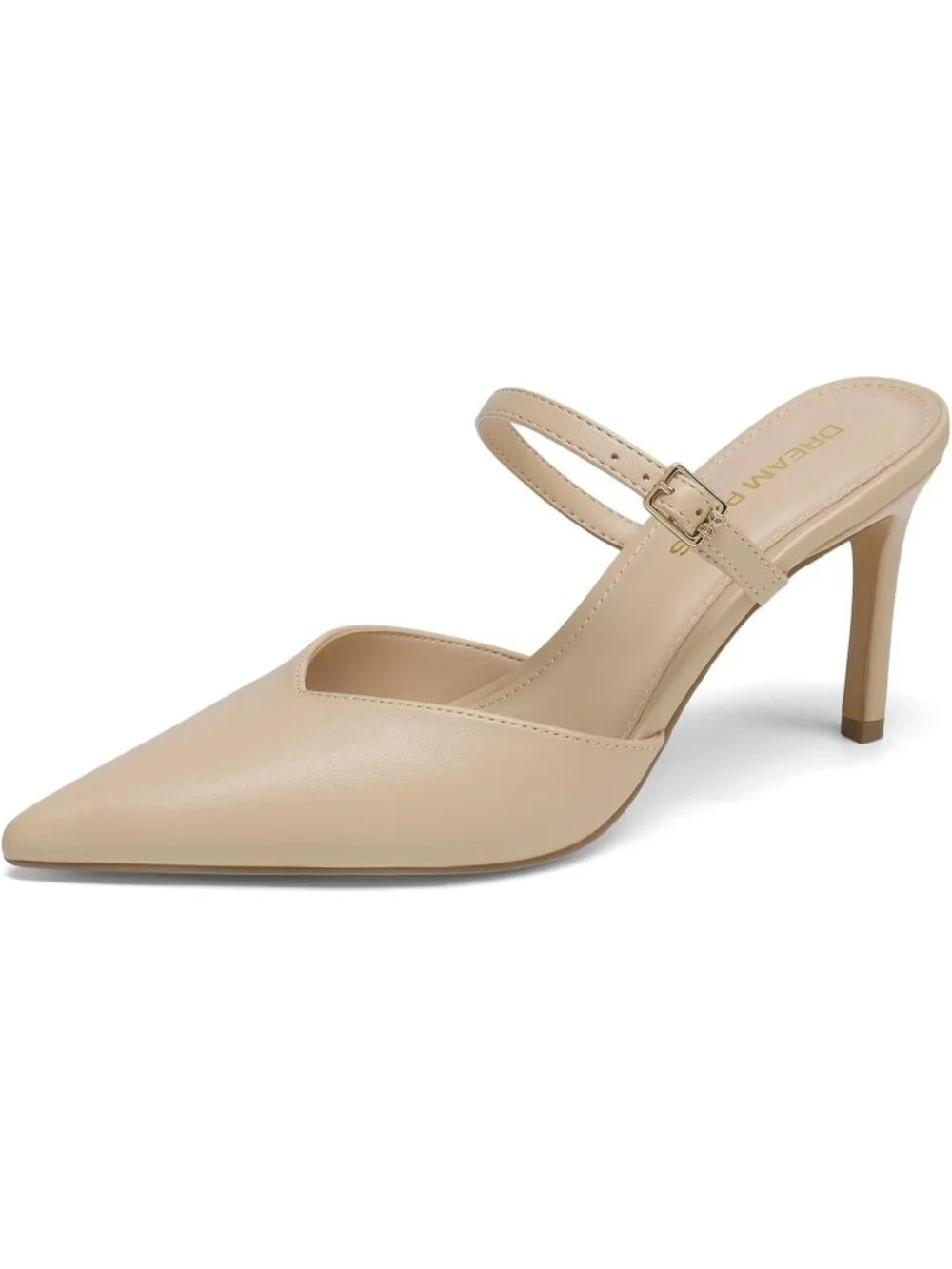 Women's Nude Faux Leather Mules Ankle Strap Pointed Pumps Sexy Fashion Heels